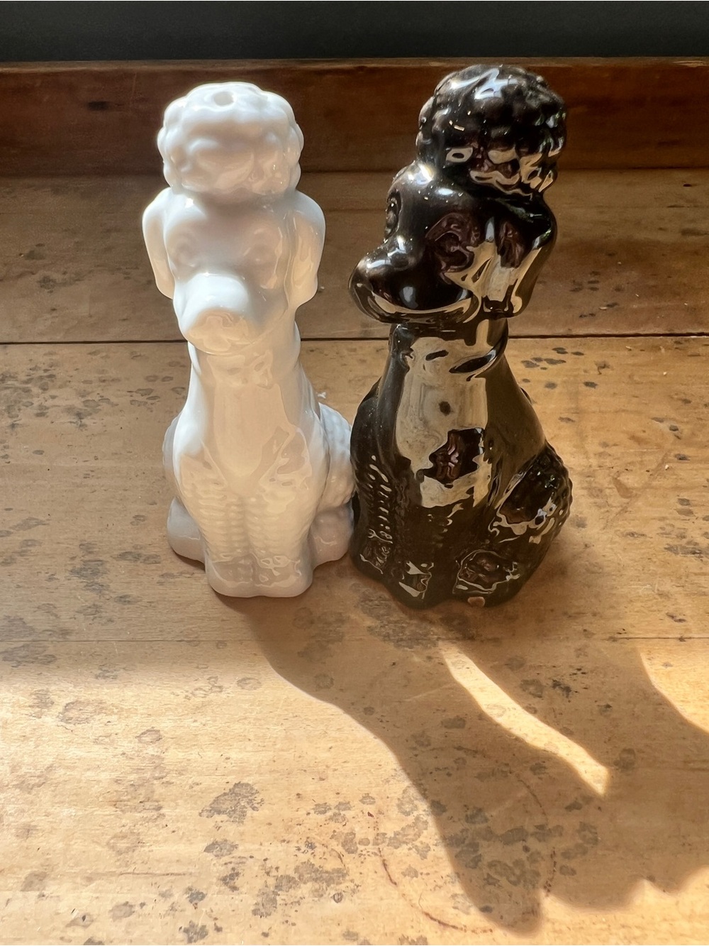 Ceramic Poodle Figurine Pair - Black and White Home salt and pepper shakers